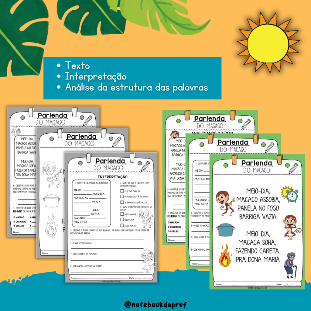 SD - Parlenda do Macaco Assobia Macaca Sofia - Notebook da Prof